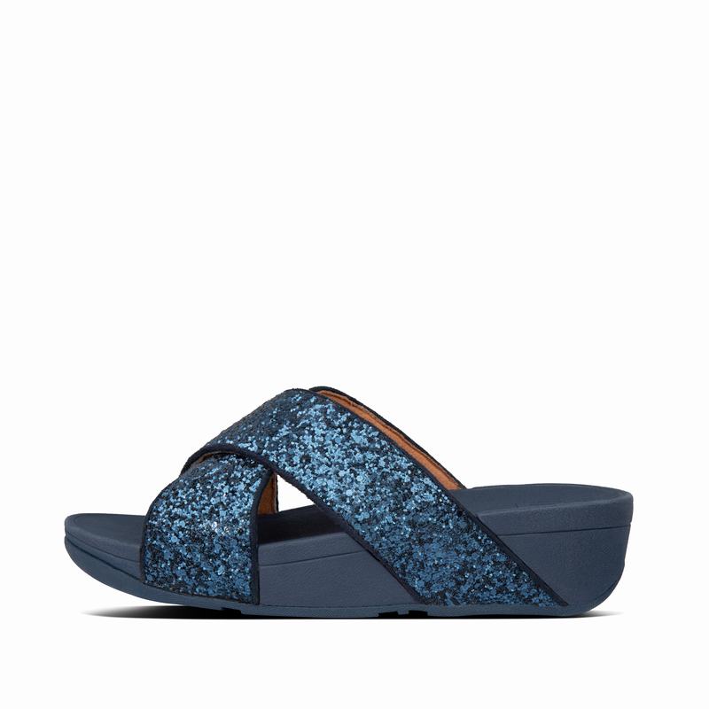 FitFlop Lulu Glitter Sparkly Navy - FitFlop Pantoletten Damen Sale [FQDI-75430]